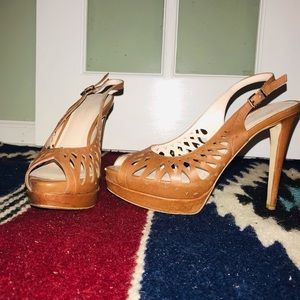 BCBG scalloped peep toe heels